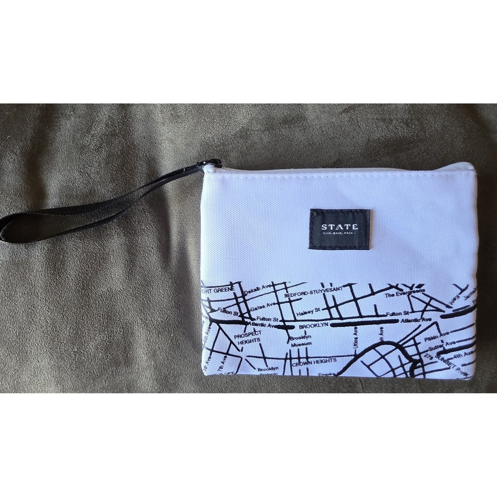 State Pouch White Black Unisex Bag Clutch Wristlet Organizer Travel Case